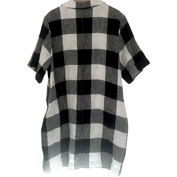 Everlane The Linen Shirt Dress Button Front Checkered Black White Knee Length XL - Picture 12 of 12